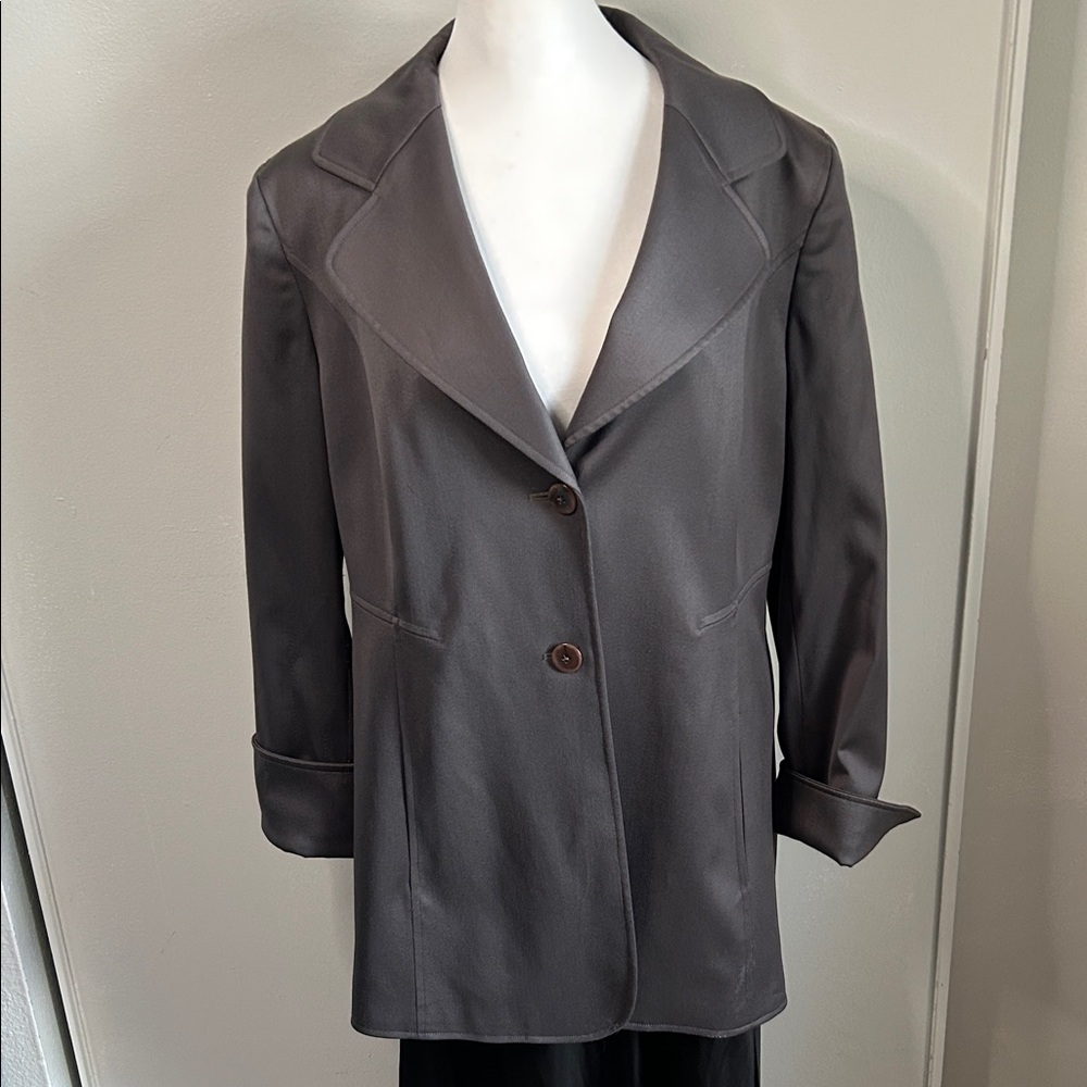 Ellen Tracy Women's Dark Gray Sleek Look 2  Button Long Fitted Blazer Jacket